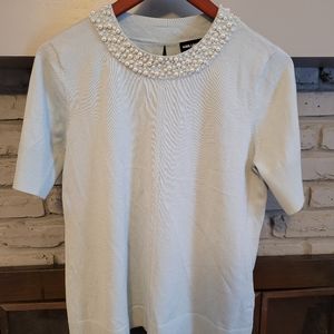 Karl Lagerfeld Short Sleeve Sweater Pearl Accent